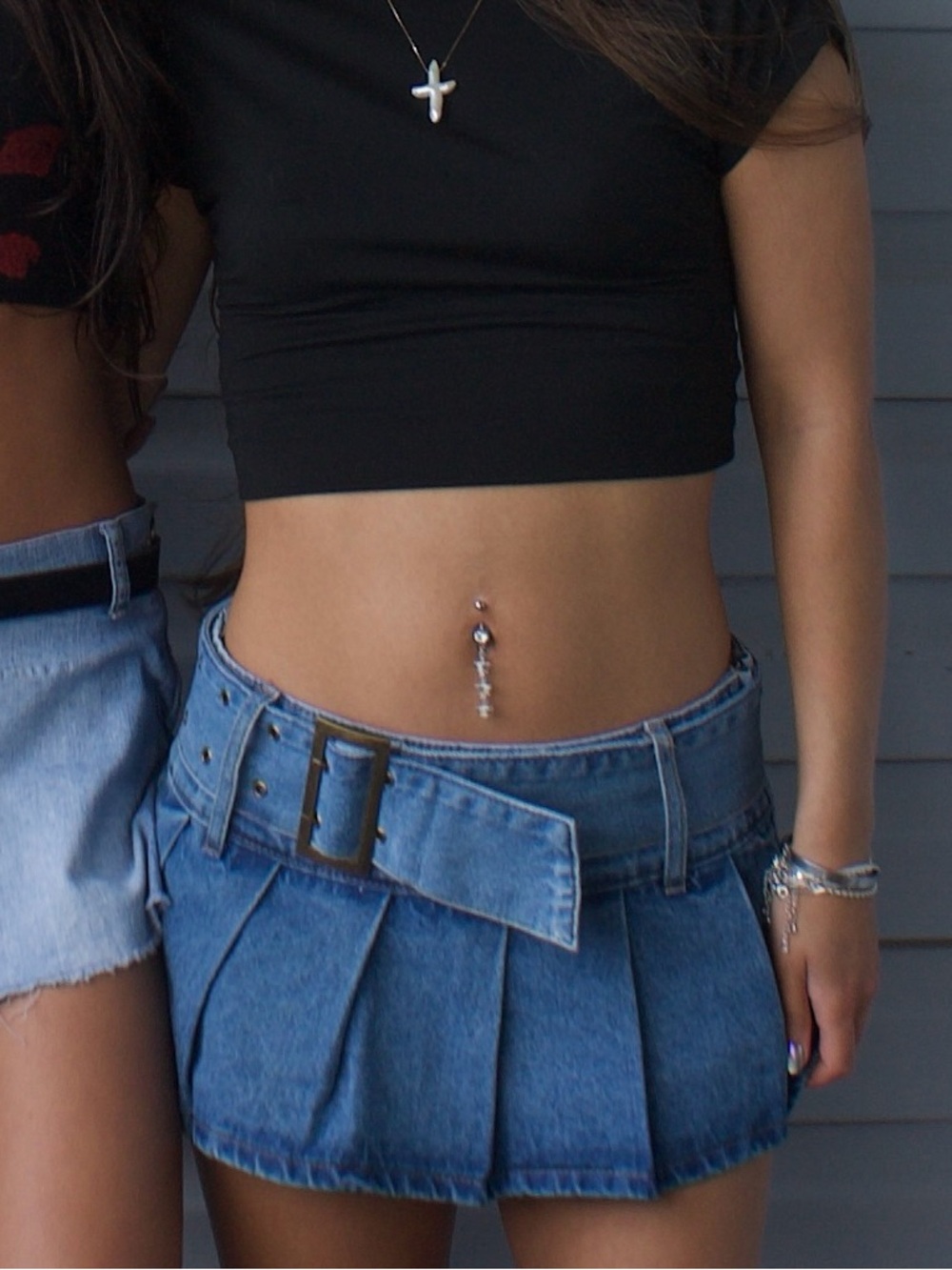 Edikted Pleated Mini Skirt - Denim Blue Panel